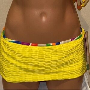 Yellow Textured Mini Skirt with Multicolor Trim